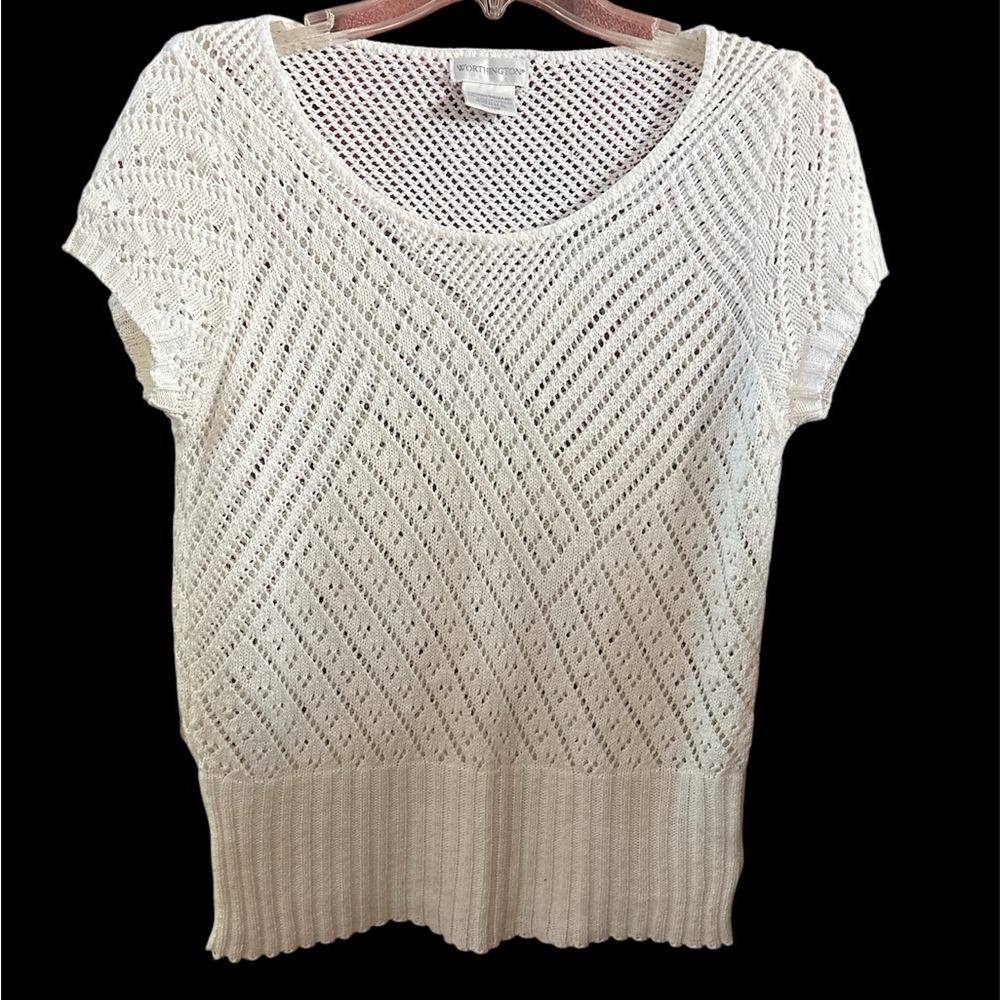 Worthington white Crew Neck Sweater with Intricate Knit Design